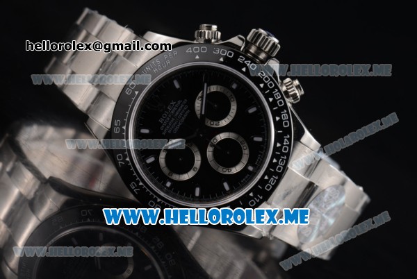 Rolex Daytona Swiss Valjoux 7750 Automatic Stainless Steel Case/Bracelet with Black Dial and Stick Markers Black Subdials - Click Image to Close